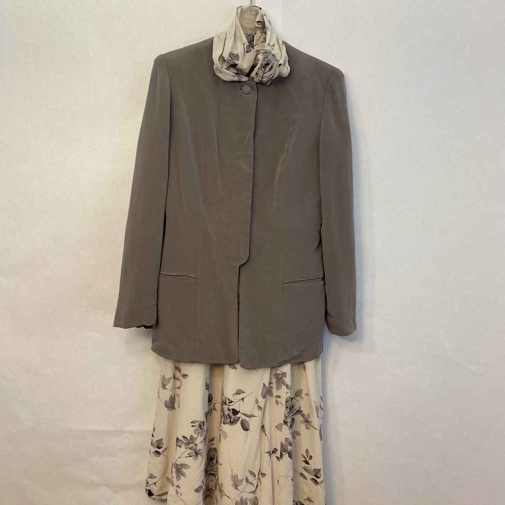 Travis Ayers Taupe Blazer with Floral Dress